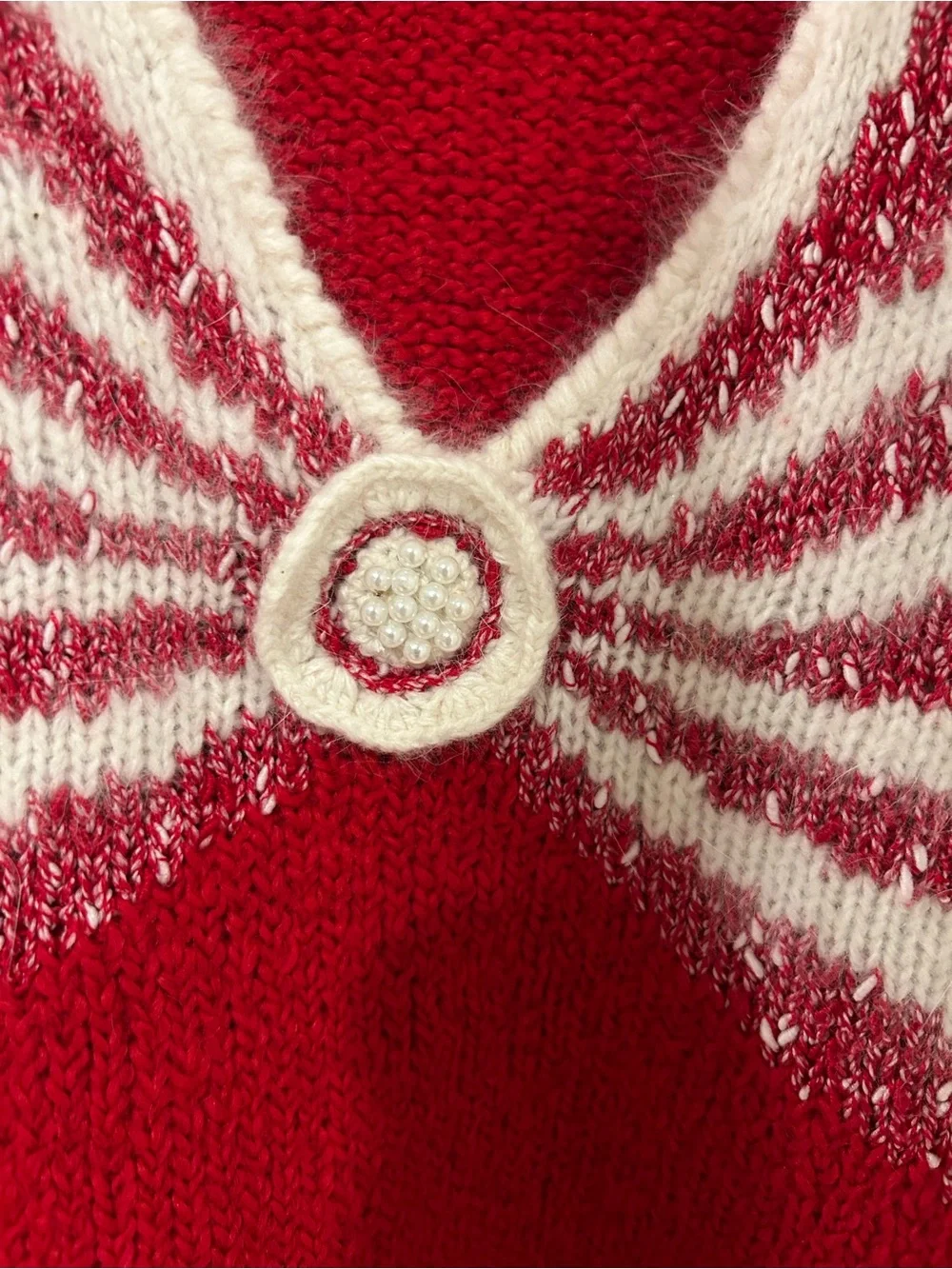 Vintage Laura Winston Red Cream Metallic Sunburst Knit Sweater M 80s 90s